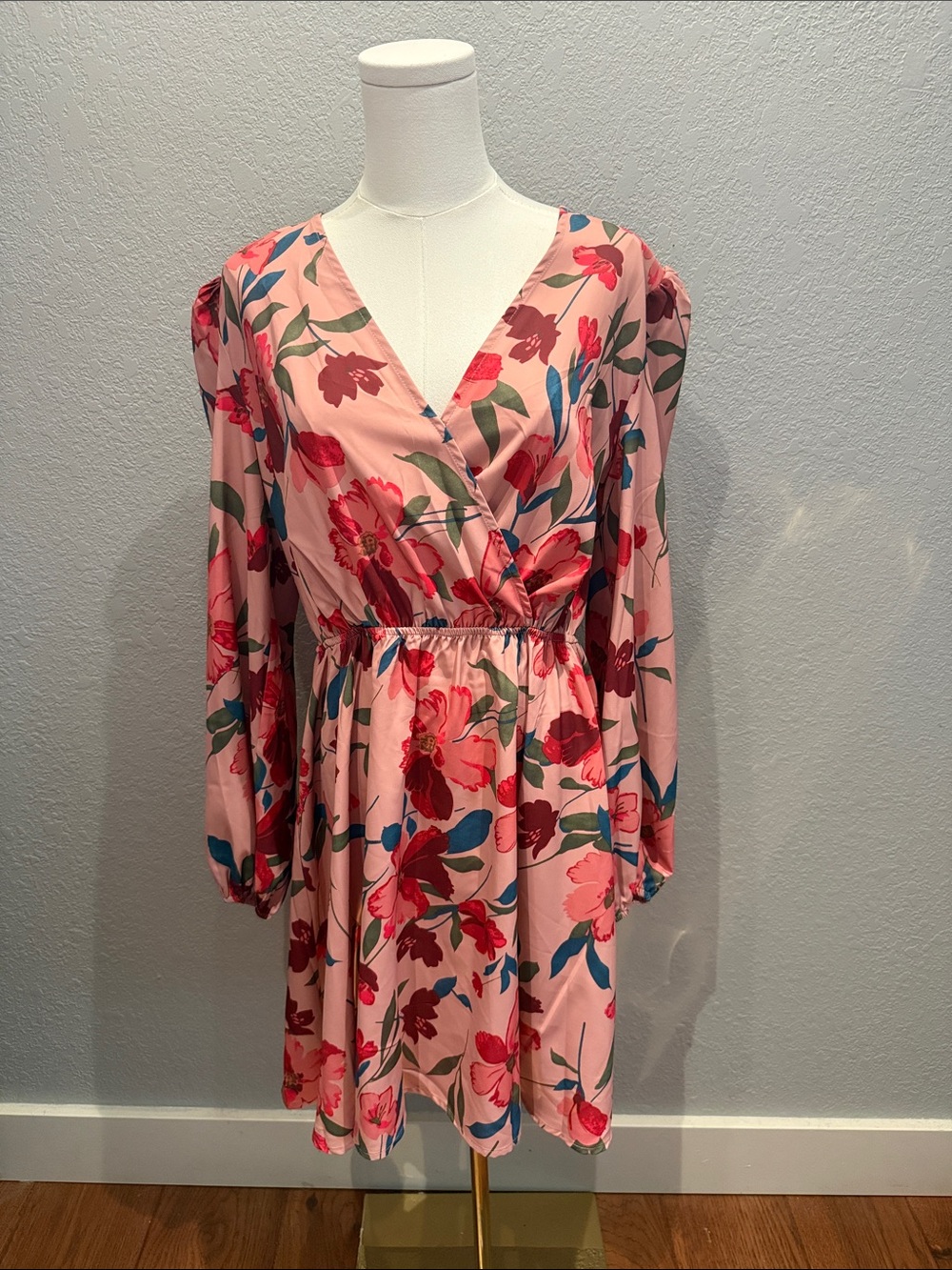 Pink Floral Wrap-Style Women’s Dress